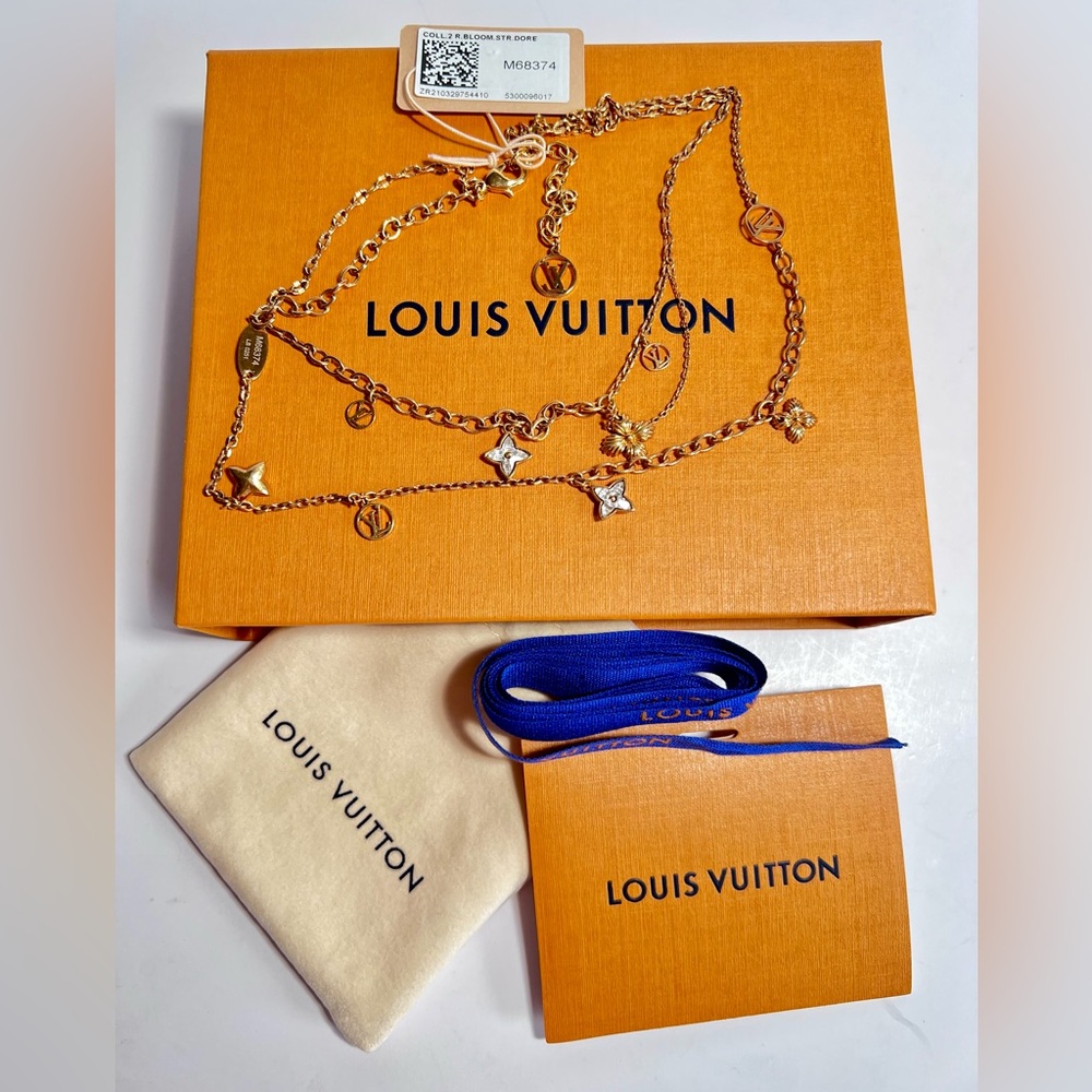 Louis Vuitton Gold color Blooming Strass Necklace M68374.